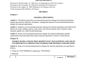 Decree No. 63/2008/ND-CP of May 13, 2008, on environmental protection charges for mineral exploitation.