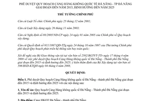 Quyết định 542/QĐ-TTg năm 2008 Quy hoạch Cảng Hàng không quốc tế Đà Nẵng