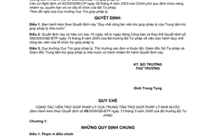 Quyết định 05/2008/QĐ-BTP Quy chế cộng tác viên trợ giúp pháp lý của Trung tâm trợ giúp pháp lý nhà nước