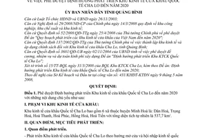 Quyết định 1000/QĐ-UBND phê duyệt định hướng phát triển khu kinh tế cửa khẩu quốc tế Cha Lo đến năm 2020, tỉnh Quảng Bình