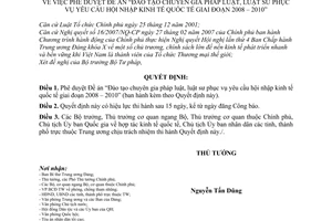 Quyết định 544/QĐ-TTGphê duyệt Đề án "Đào tạo chuyên gia pháp luật, luật sư phục vụ yêu cầu hội nhập kinh tế quốc tế giai đoạn 2008 - 2010