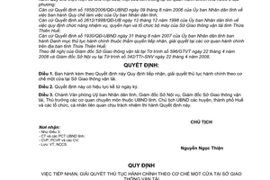 Quyết định 1158/QĐ-UBND Quy định tiếp nhận, giải quyết thủ tục hành chính theo cơ chế một cửa tại Sở Giao thông vận tải