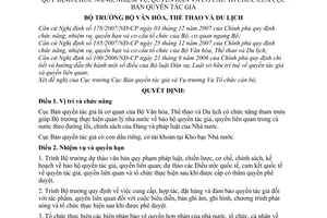 Quyết định 41/2008/QĐ-BVHTTDL quy định chức năng, nhiệm vụ, quyền hạn và cơ cấu tổ chức của Cục Bản quyền tác giả