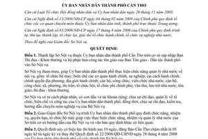 Quyết định số 52/2008/QĐ-UBND thành lập Sở Nội vụ thành phố Cần Thơ