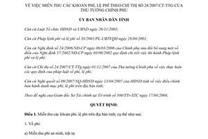 Quyết định 17/2008/QĐ-UBND miễn thu khoản phí, lệ phí theo Chỉ thị 24/2007/CT