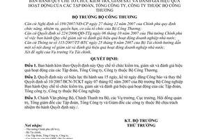 Quyết định 09/2008/QĐ-BCTQuy chế tổ chức kiểm tra, giám sát và đánh giá hiệu quả hoạt động Tập đoàn, Tổng Công ty, Công ty thuộc Bộ Công Thương