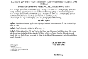 Quyết định 1504/QĐ-BNN-KHCN quy trình thực hành chăn nuôi tốt cho chăn nuôi gia cầm an toàn