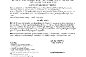 Quyết định 10/2008/QĐ-BCT bổ sung danh mục hàng tiêu dùng để phục vụ việc xác định thời hạn nộp thuế nhập khẩu