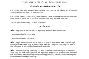 Quyết định 1098/QĐ-NHNN 2008 lãi suất tái cấp vốn lãi suất chiết khấu