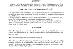 Quyết định 352/QĐ-UBCK chuyển niêm yết trái phiếu Chính phủ từ Sở Giao dịch chứng khoán TP. Hồ Chí Minh ra Trung tâm Giao dịch chứng khoán Hà Nội