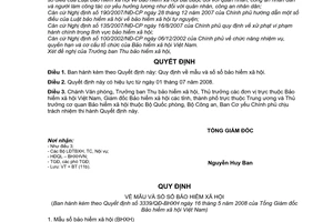 Quyết định 3339/QĐ-BHXH mẫu và số sổ bảo hiểm xã hội