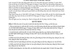 Quyết định 16/2008/QĐ-UBND miễn thu một số loại phí, lệ phí trên địa bàn tỉnh Sóc Trăng