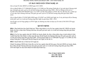 Quyết định 31/2008/QĐ-UBND Chương trình nước sạch vệ sinh môi trường 2008-2010 Nghệ An