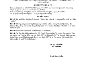 Quyết định 1742/QĐ-BYT "Hướng dẫn giám sát và phòng chống bệnh tay- chân - miệng”