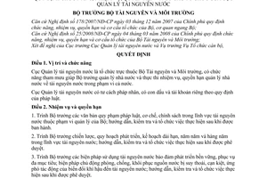 Quyết định 035/QĐ-BTNMT quy định chức năng, nhiệm vụ, quyền hạn và cơ cấu tổ chức của Cục Quản lý tài nguyên nước