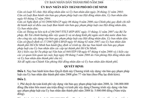 Quyết định 2173/QĐ-UBND chương trình xây dựng văn bản quy phạm pháp luật của Ủy ban nhân dân thành phố năm 2008