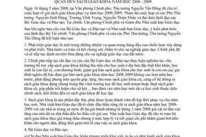 Thông báo 124/TB-VPCP kết luận Thủ tướng Nguyễn Tấn Dũng nội dung liên quan sách giáo khoa năm học 2008 - 2009