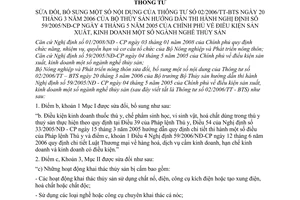Thông tư 62/2008/TT-BNN điều kiện sản xuất kinh doanh ngành nghề thủy sản sửa đổ i02/2006/TT-BTS hướng dẫn Nghị định 59/2005/NĐ