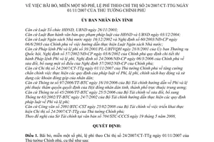 Quyết định 15/2008/QĐ-UBND bãi bỏ, miễn phí, lệ phí theo Chỉ thị 24/2007/CT-TTg