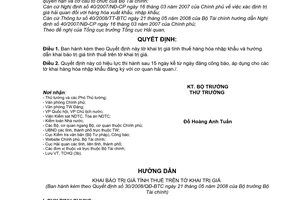 Quyết định 30/2008/QĐ-BTC  tờ khai trị giá tính thuế hàng hóa nhập khẩu và hướng dẫn khai báo
