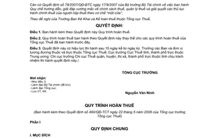 Quyết định 490/QĐ-TCT năm 2008 về Quy trình hoàn thuế do Tổng cục trưởng Tổng cụ