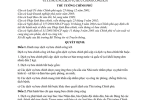 Quyết định 65/2008/QĐ-TTg cung ứng dịch vụ bưu chính công ích