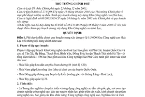 Quyết định 621/QĐ-TTg phê duyệt điều chỉnh quy hoạch chung xây dựng tỷ lệ 1/5.000 Khu Công nghệ cao Hoà Lạc