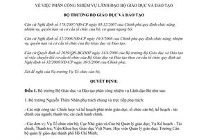 Quyết định 2896/QĐ-BGDĐT năm 2008 phân công nhiệm vụ Lãnh đạo Bộ Giáo dục và Đào