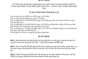 Quyết định 21/2008/QĐ-UBND Quy định khu vực biên giới, vành đai biên giới và vùng cấm trên tuyến biên giới Việt Nam – Cam Pu Chia