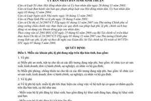 Quyết định 134/2008/QĐ-UBND miễn khoản phí, lệ phí