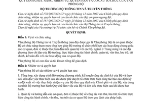 Quyết định 34/2008/QĐ-BTTTT quy định chức năng, nhiệm vụ, quyền hạn và cơ cấu tổ chức của Văn phòng Bộ