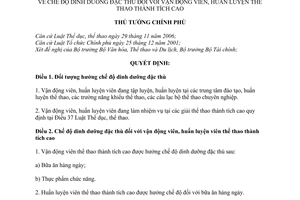 Quyết định 67/2008/QĐ-TTg chế độ dinh dưỡng đặc thù đối với vận động viên, huấn luyện thể thao thành tích cao