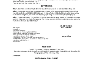 Quyết định 66/2008/QĐ-BNN quy định vùng, cơ sở an toàn dịch bệnh động vật