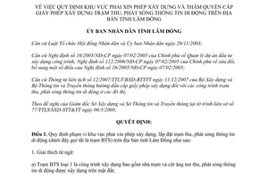 Quyết định 17/2008/QĐ-UBND khu vực phải xin phép lắp đặt trạm thu phát sóng thông tin di động Lâm Đồng