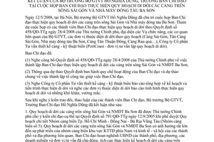 Thông báo 219/TB-BCĐ kết luận Bộ trưởng Bộ GTVT Hồ Nghĩa Dũng Trưởng ban chỉ đạo họp ban chỉ đạo quy hoạch di dời cảng sông Sài Gòn Nhà máy Ba Son