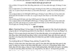 Quyết định 1577/QĐ-UBND thành lập Phòng Y tế trực thuộc Ủy ban Nhân dân quận Gò Vấp