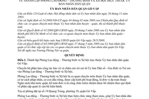 Quyết định 1580/QĐ-UBND thành lập Phòng Lao động – Thương binh và Xã hội trực thuộc Ủy ban nhân dân quận Gò Vấp