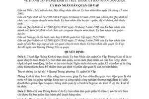 Quyết định 1584/QĐ-UBND thành lập Phòng Kinh tế trực thuộc Ủy ban Nhân dân quận Gò Vấp