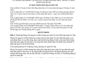 Quyết định 1585/QĐ-UBND thành lập Phòng Tài nguyên và Môi trường trực thuộc Ủy ban Nhân dân quận Gò Vấp