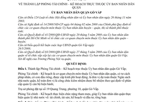 Quyết định 1587/QĐ-UBND thành lập Phòng Tài chính – Kế hoạch trực thuộc Ủy ban nhân dân quận Gò Vấp