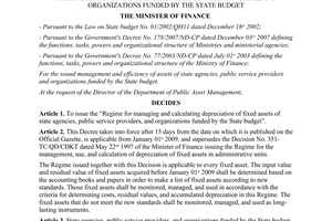 Decision No. 32/2008/QD-BTC to issue the regime for managing and calculating dep