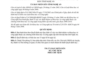Quyết định 53/2009/QĐ-UBND xác định nhiệm vụ khoa học công nghệ cấp tỉnh Nghệ An