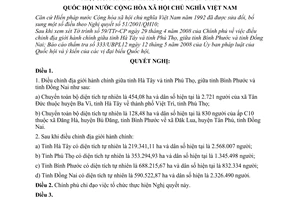 Nghị quyết 14/2008/QH12 điều chỉnh địa giới hành chính giữa tỉnh Hà Tây và tỉnh Phú Thọ, giữa tỉnh Bình Phước và tỉnh Đồng Nai