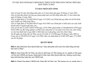 Quyết định 13/2008/QĐ-UBND  phát triển nuôi tôm chân trắng