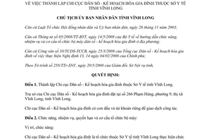 Quết định 883/QĐ-UBND năm 2008 Chi cục Dân số - Kế hoạch hoá gia đình thuộc Sở Y tế Vĩnh Long