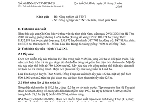 Thông báo 69/BNN-BVTV-BCĐ-TB tình hình dịch rầy nâu bệnh vàng lùn lùn xoắn lá tỉnh phía Nam