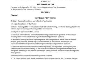 Decree No. 69/2008/ND-CP of May 30, 2008, on incentive policiesfor the socialization of educational, vocational, healthcare, cultural, sports and envi