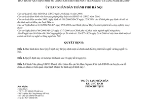 Quyết định 22/2008/QĐ-UBND Quy định chính sách hỗ trợ phát triển nghề và làng nghề Hà Nội