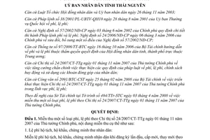 Quyết định 26/2008/QĐ-UBND miễn thu một số loại phí lệ phí Thái Nguyên