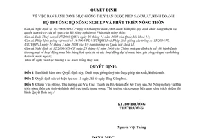 Quyết định 57/2008/QĐ-BNN Danh mục giống thuỷ sản được phép sản xuất, kinh doanh